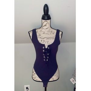 Forever 21 Navy Blue Lace Up Front Ribbed Bodysuit